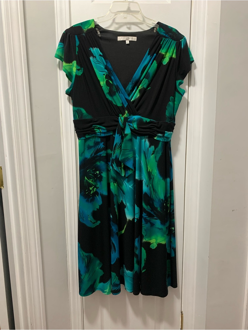 Evan Picone Black & Green Floral Wrap Dress